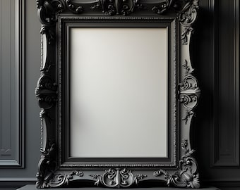 Marco gótico negro mate grande / Marco negro / Marco gótico ornamentado / Marco de fotos / Maqueta de marco barroco / Maqueta de marco ornamentado / Maqueta PSD