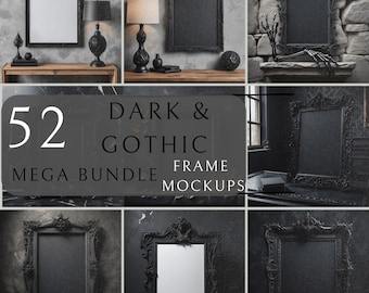 52 pieces of Dark, Gothic Frame Mockup | Wall Art Mockup |  Gothic Wall Art Mockup | Gothic Frame | Art Print Mockup | Gothic Wall Decor
