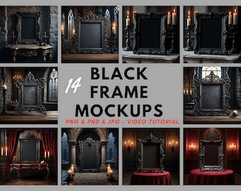 14 pieces of Vertical Frame Mockup | Black Frame Mockup | Interior Mockup | Gothic Frame | Dark Frame | Goth Art | Wall Decor | Mockup Frame