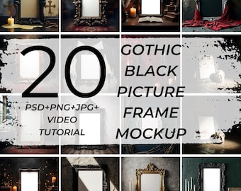 20 pieces of Gothic Black Picture Frame Mockup | Mockup Bundle | Wall Art Mockup Canva | Poster Mockup | Wall Art Frame | Frame Mockup |
