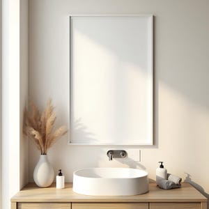 DIN A White Frame Mockup | Wall Art Mockup | Framed Print Mockup | Frame Mockup Bathroom | Frame Mockup PSD, Bathroom Frame Mockup PSD Frame