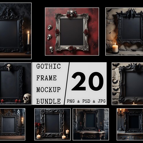 20 Pieces of Gothic Frame | Gothic Home Decor | Gothic Picture Frame | Gothic Decor | Ornate Frame | Baroque Frame | Halloween Frame Mockup