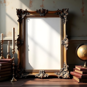 Ornate Antique Wood Frame Mockup | Vintage Rustic Frame PSD |  Wall Art Mockup | Digital Download | Poster Mockup | Mockup Photo Frame | PSD