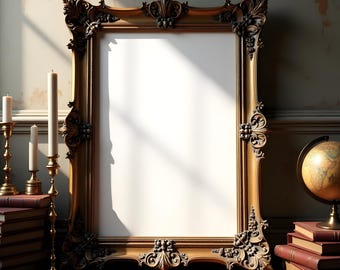 Ornate Antique Wood Frame Mockup | Vintage Rustic Frame PSD |  Wall Art Mockup | Digital Download | Poster Mockup | Mockup Photo Frame | PSD