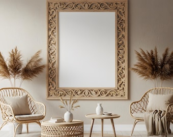 Mockup di cornice decorata in legno / Cornice dorata barocca vintage / Mockup digitale di arte murale rustica / Mockup di cornice antica / Mockup di cornice boho /