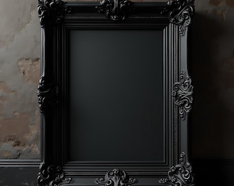 Dark Ornate Black Frame Mockup | Baroque Frame PSD | Gothic Wall Art Mockup | Vintage Elegant Frame