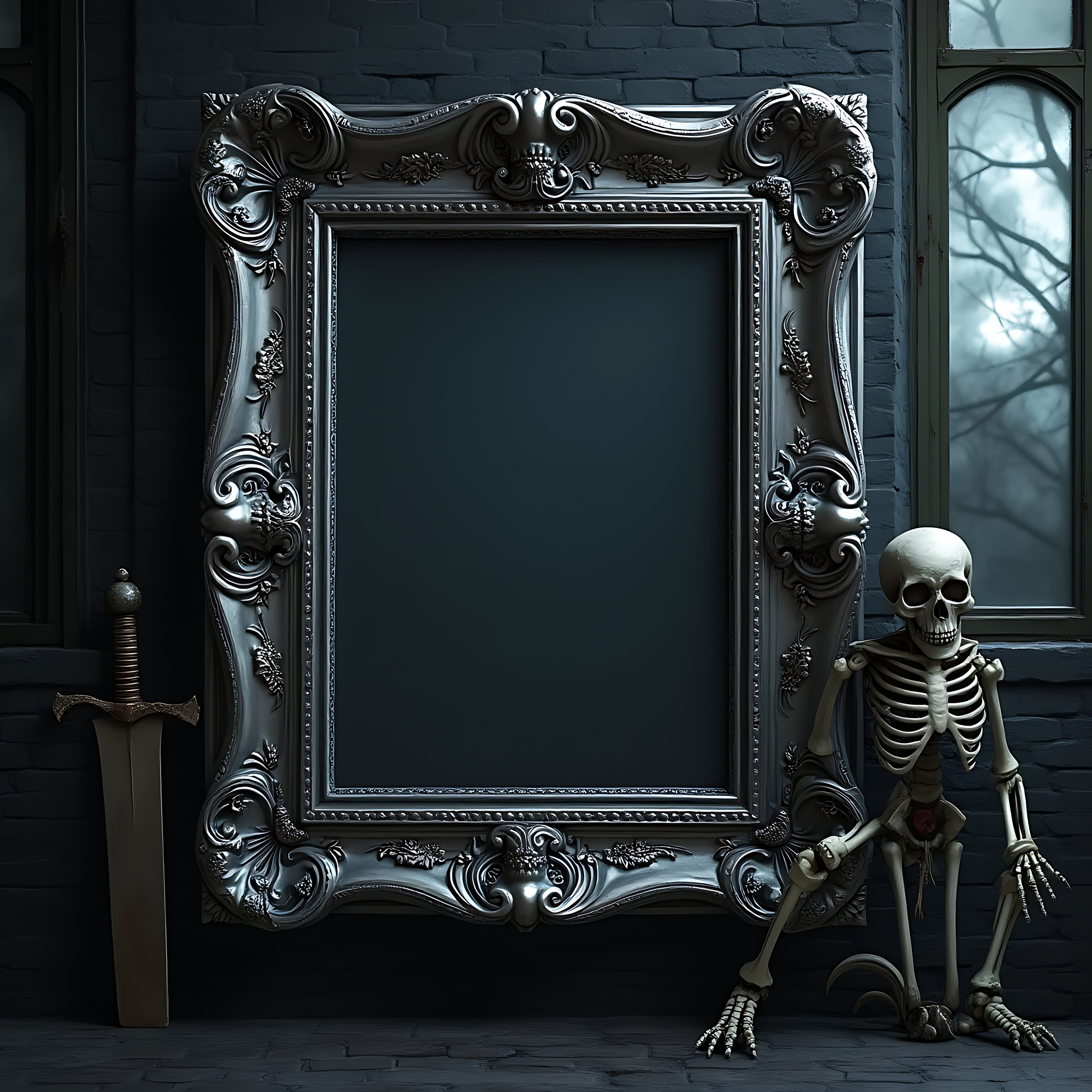 Dark Elegance Gothic Frame Mockup | Skeleton Decor | Gothic