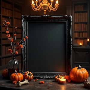 Black and Orange Frame Mockup | Pumpkin Frame Mockup | Halloween Decor | Halloween Poster | Halloween Frame | Vertical Art Display | Mockup
