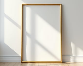 Gold Wall Art Vertical Frame Mockup | Vertical PSD Frame Mockup | Digital Frame | Print Mockup | Wall Art Mockup | Thin Frame Mockup | Art