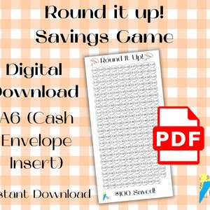 Round it up! Savings Challenge | A6 Cash Envelope Insert | Printable PDF Download | Save Money