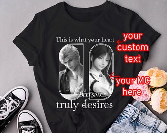 Camiseta personalizada personalizada Love and Deepspace Sylus y tu MC / Tu texto e imagen / Camiseta unisex de estilo suave monocromática de estilo urbano vintage