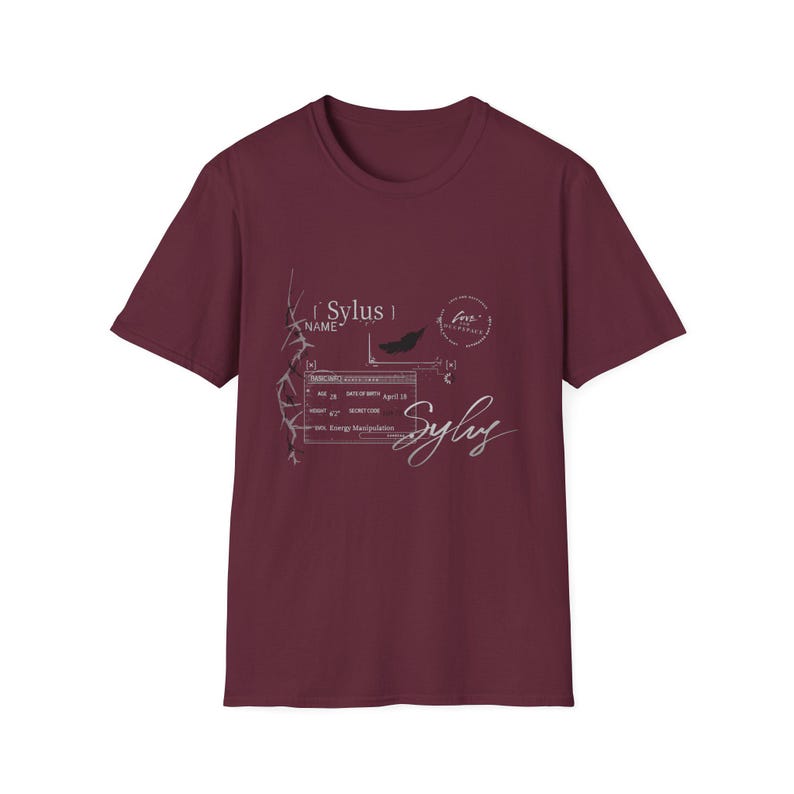 Sylus Love and Deepspace Inspired Subtle Graphic Text Minimalistic Signature Quote Streetwear Tee | LADS Otome Game Unisex Softstyle T-Shirt Maroon
