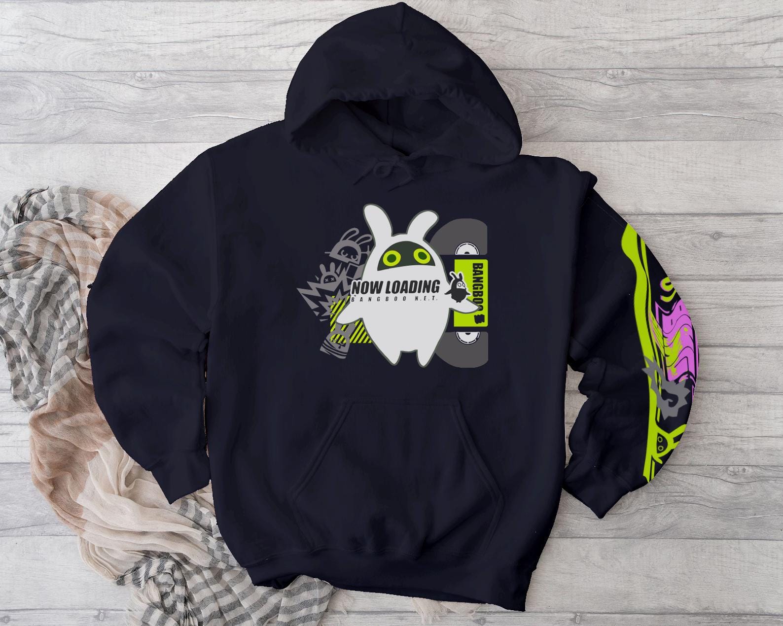 【BAON】[unisex] Senga printing over hoodie ZHUZHAO Y2k Skeleton Full Zip Up Hoodie Over Face Oversized
