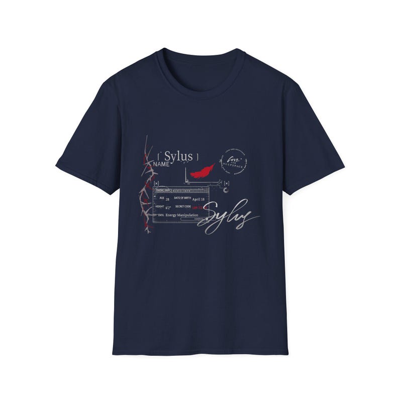 Sylus Love and Deepspace Inspired Subtle Graphic Text Minimalistic Signature Quote Streetwear Tee | LADS Otome Game Unisex Softstyle T-Shirt Navy