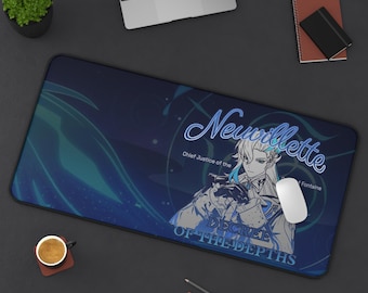 Neuvillette Desk Mat, Monochrome Manga Subtle Kawaii Anime Gaming Mouse Pad, Gamer Desk Accessories, Aesthetic Office Decor Gamer gift
