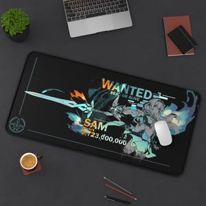 Firefly SAM Wanted poster bureaumat, monochroom manga subtiele grafische kawaii anime muismat, bureauaccessoires, cadeau esthetische gaming gamer