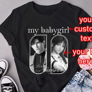 Personalized Custom Tee Love and Deepspace Zayne and Your MC | Your Text and Image | Vintage Streetwear Monochrome Unisex Softstyle T-Shirt