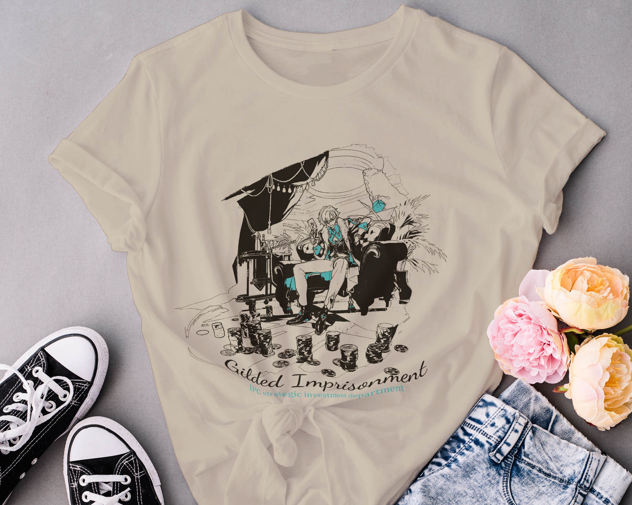 Aventurijn Honkai Star Rail Grafisch T-shirt Esthetische Unisex Softstyle T-shirt | Monochroom popart manga stijl subtiele anime afbeelding