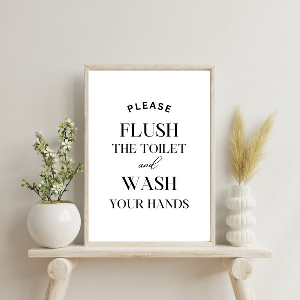 Please Flush the Toilet and Wash Your Hand, Airbnb Host Printable, Bathroom Funny Art, Bathroom Printable Sign, Bathroom Decor