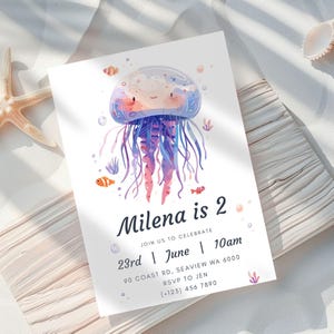 Editable Jellyfish Birthday Invitation | Under the Sea Party Invite | Printable Ocean Theme for Kids | Digital Download Canva Template