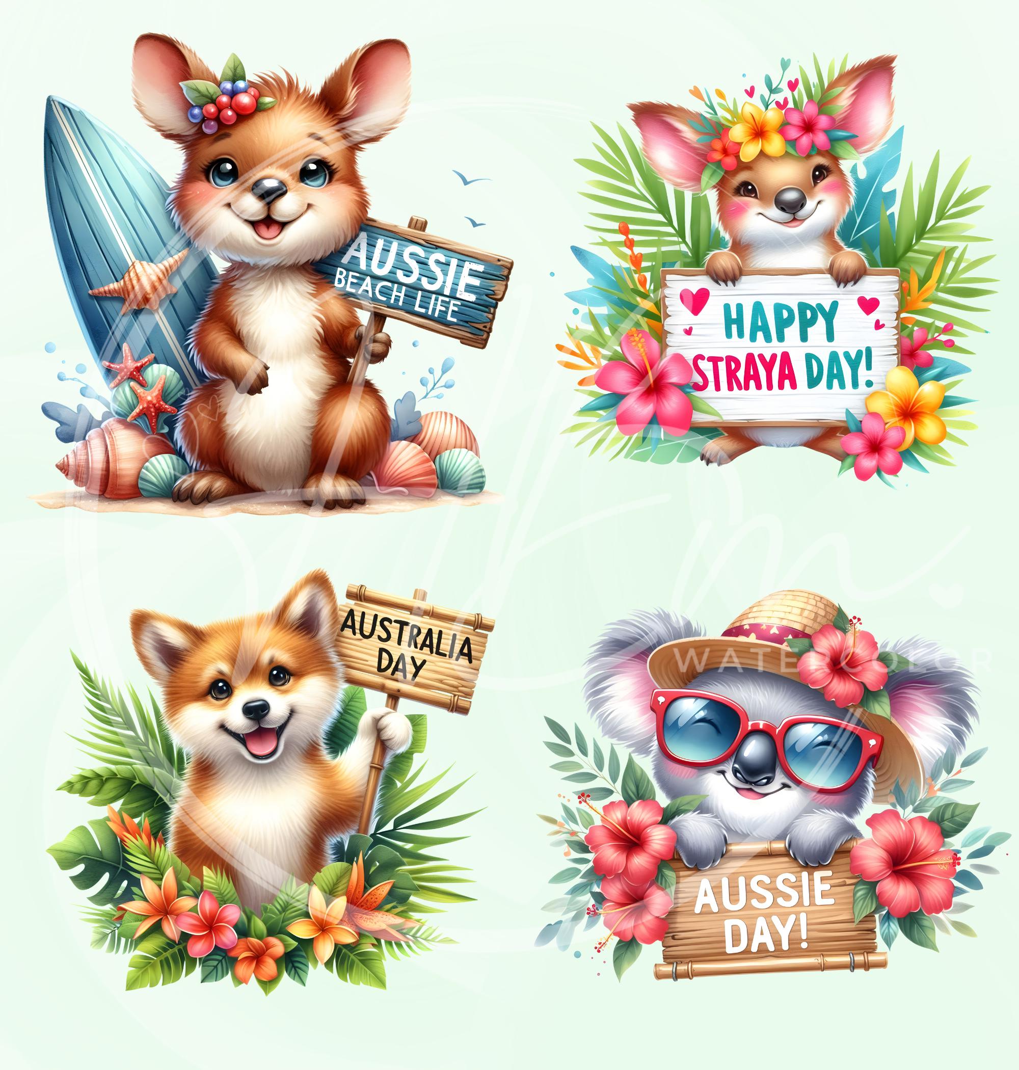 Cute Australia Day Animals Clipart Bundle, Watercolor Quirky Mammals ...