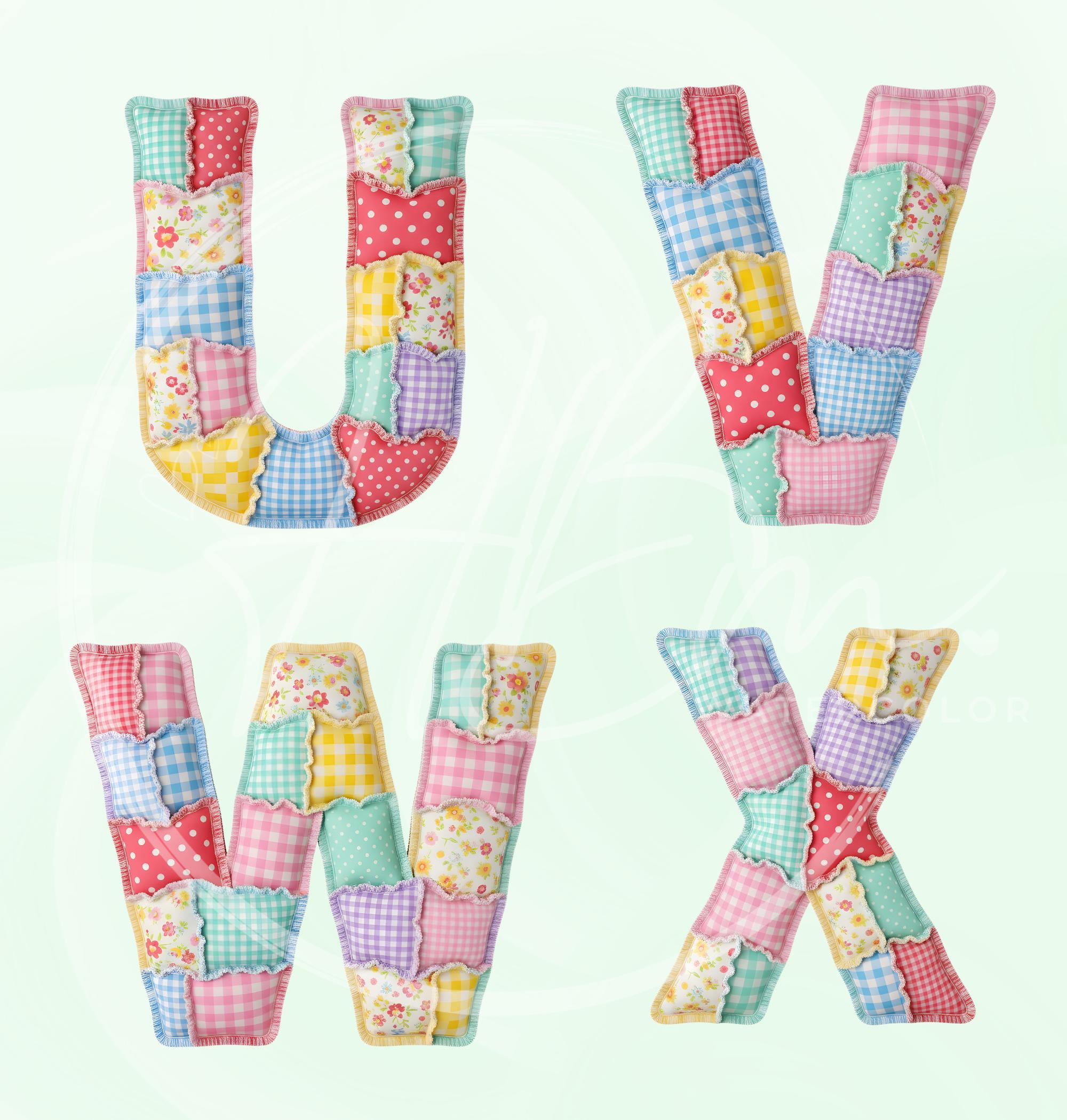 Faux Patchwork Alphabet PNG Clipart Bundle, Quilted ABC Letters Graphic ...