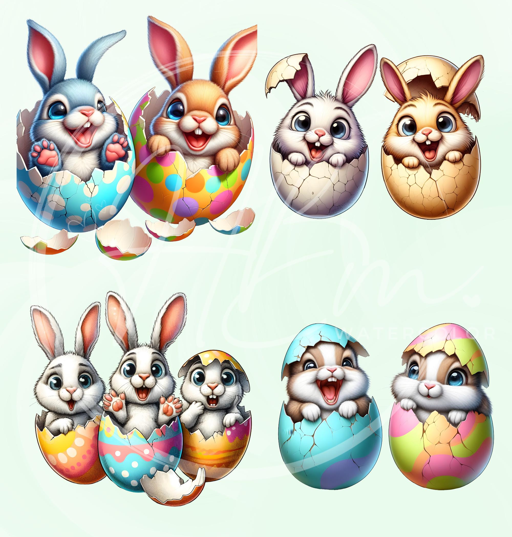 Funny Easter Bunny PNG Clipart Bundle, Cute Egg Animals Stickers, Funny ...