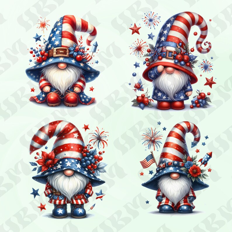 Watercolor 4th of July Gnomes Clipart Bundle, Cute Patriotic Decor ...