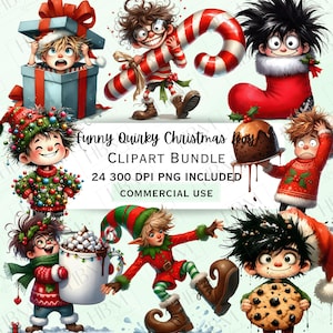 Lustiges Aquarell schrullig Weihnachten Jungen Clipart Bundle, wunderliche Kinder Aufkleber, entzückende festliche PNG für Dekorationen, kommerzielle Nutzung