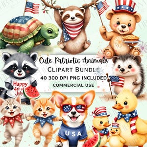 Schattig 4 juli dieren clipartbundel, aquarel patriottische png-afbeeldingen, schattige Amerikaanse huisdieren, transparant ontwerp, commercieel gebruik