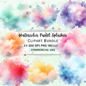 Aquarell Pastell Spritzer Clipart Bundle, Farbspritzer Hintergründe, weiche Farbtexturen für Einladungen, abstrakte Kunst, kommerzielle Nutzung