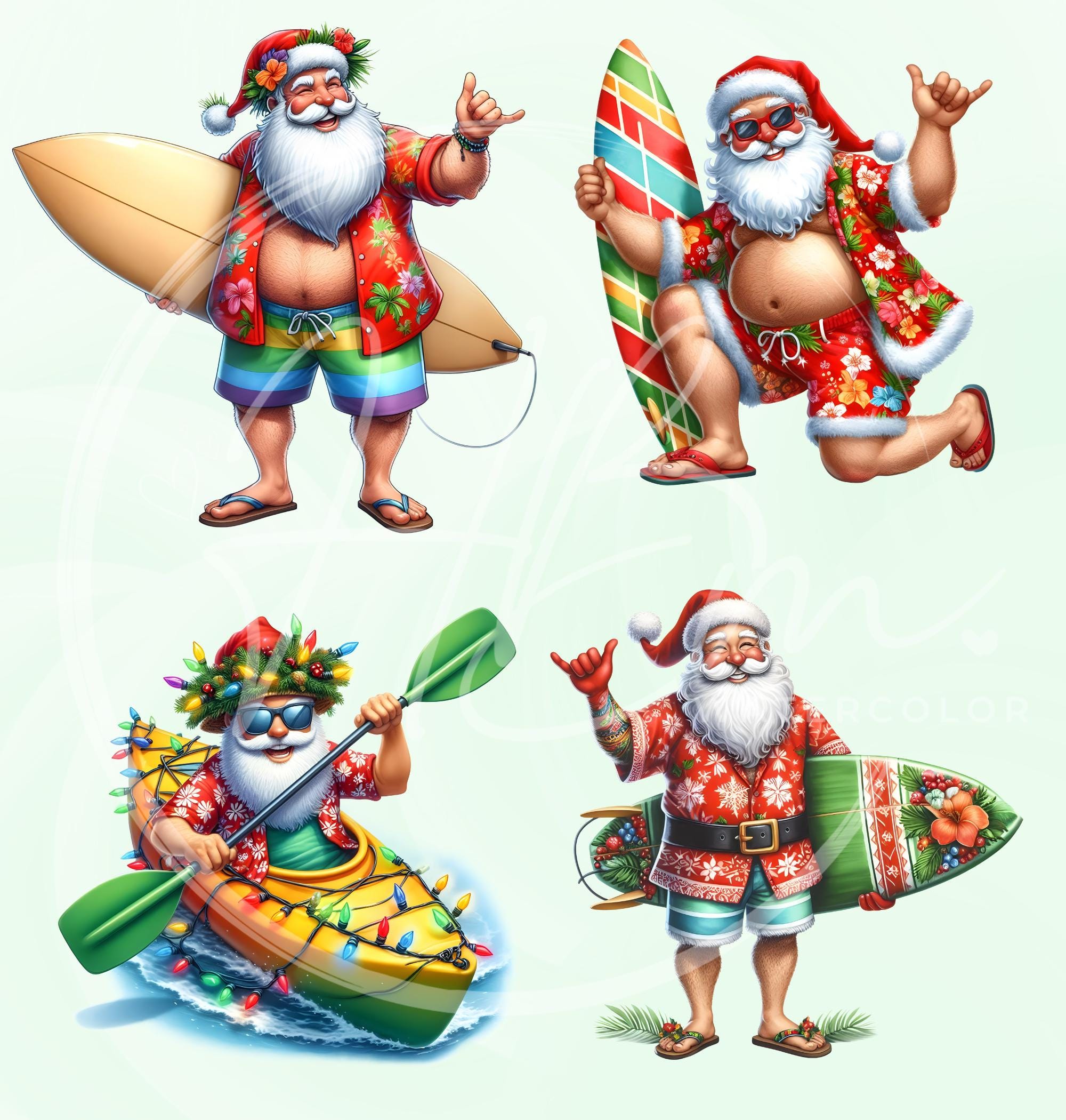 Watercolor Australian Christmas Clipart Bundle, Beach Santa ...