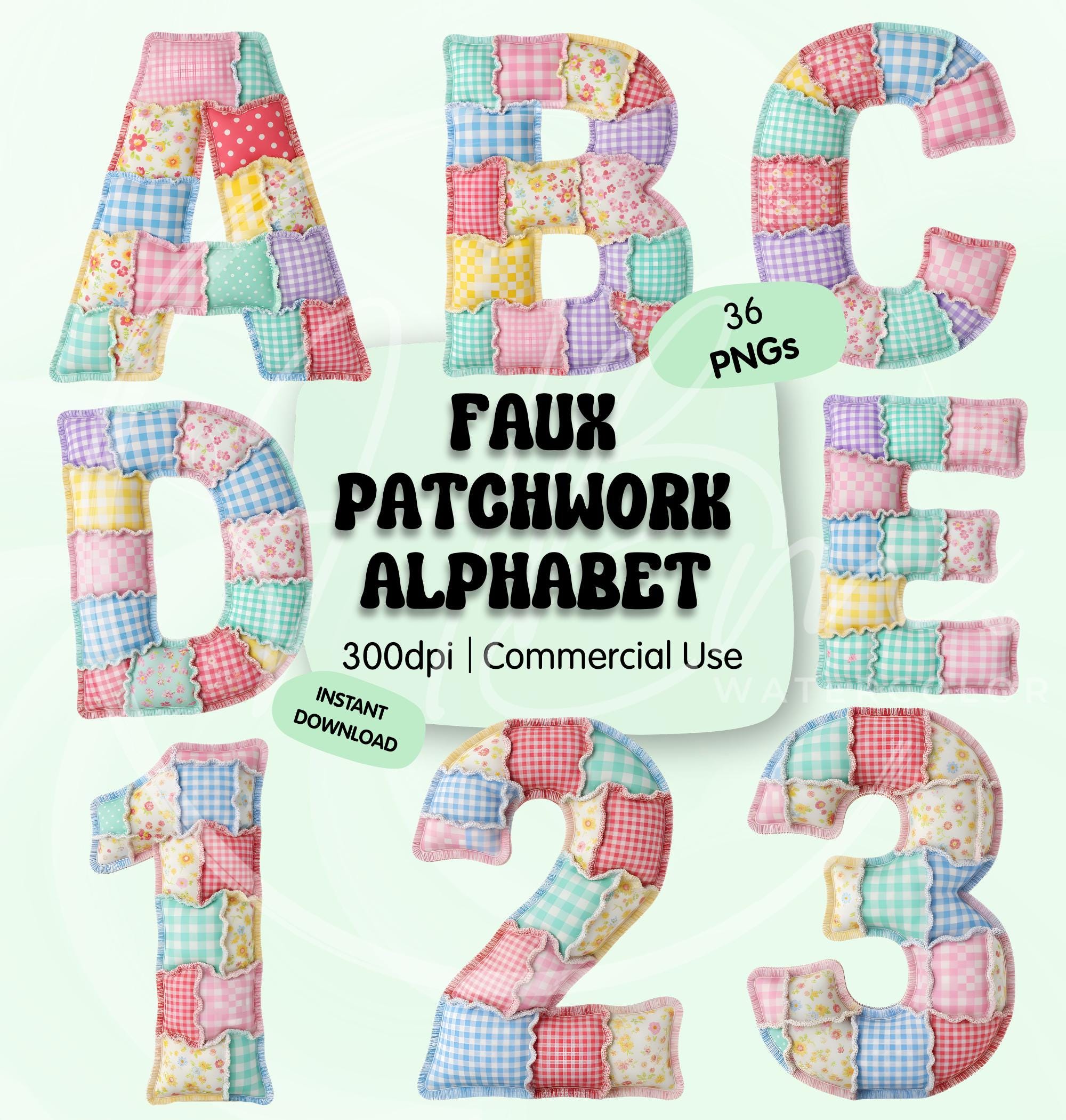 Faux Patchwork Alphabet PNG Clipart Bundle, Quilted ABC Letters Graphic ...