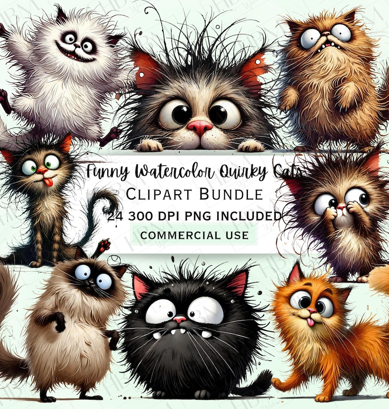 Funny Quirky Cats Clipart Bundle
