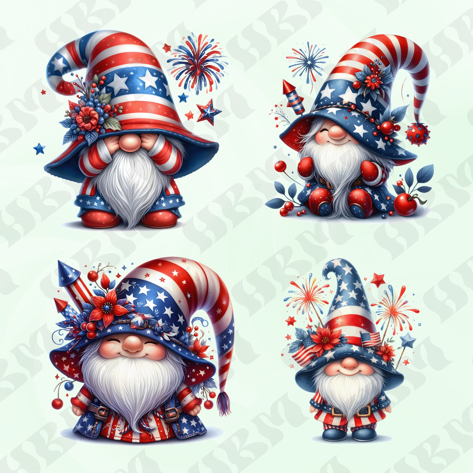 Watercolor 4th of July Gnomes Clipart Bundle, Cute Patriotic Decor ...