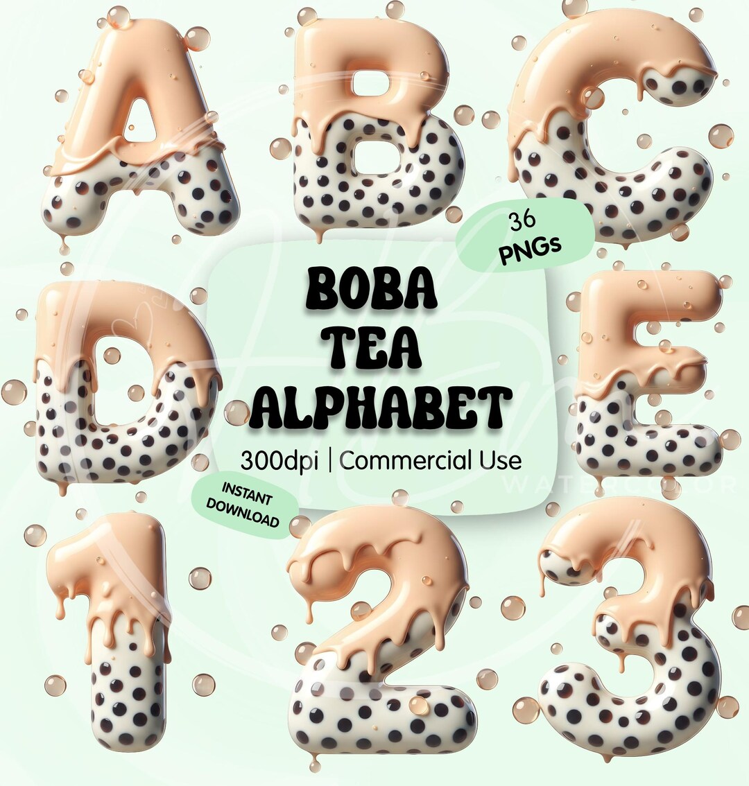 Boba Tea Alphabet Clipart Bundle, 3D Bubble Tea Letters Graphic, Milk ...