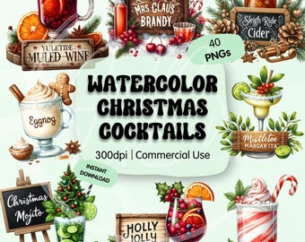 Christmas Cocktail Clipart Bundle, Seasonal Beverage Illustrations, Festive Winter Drink Art, Holiday Celebration Graphics
