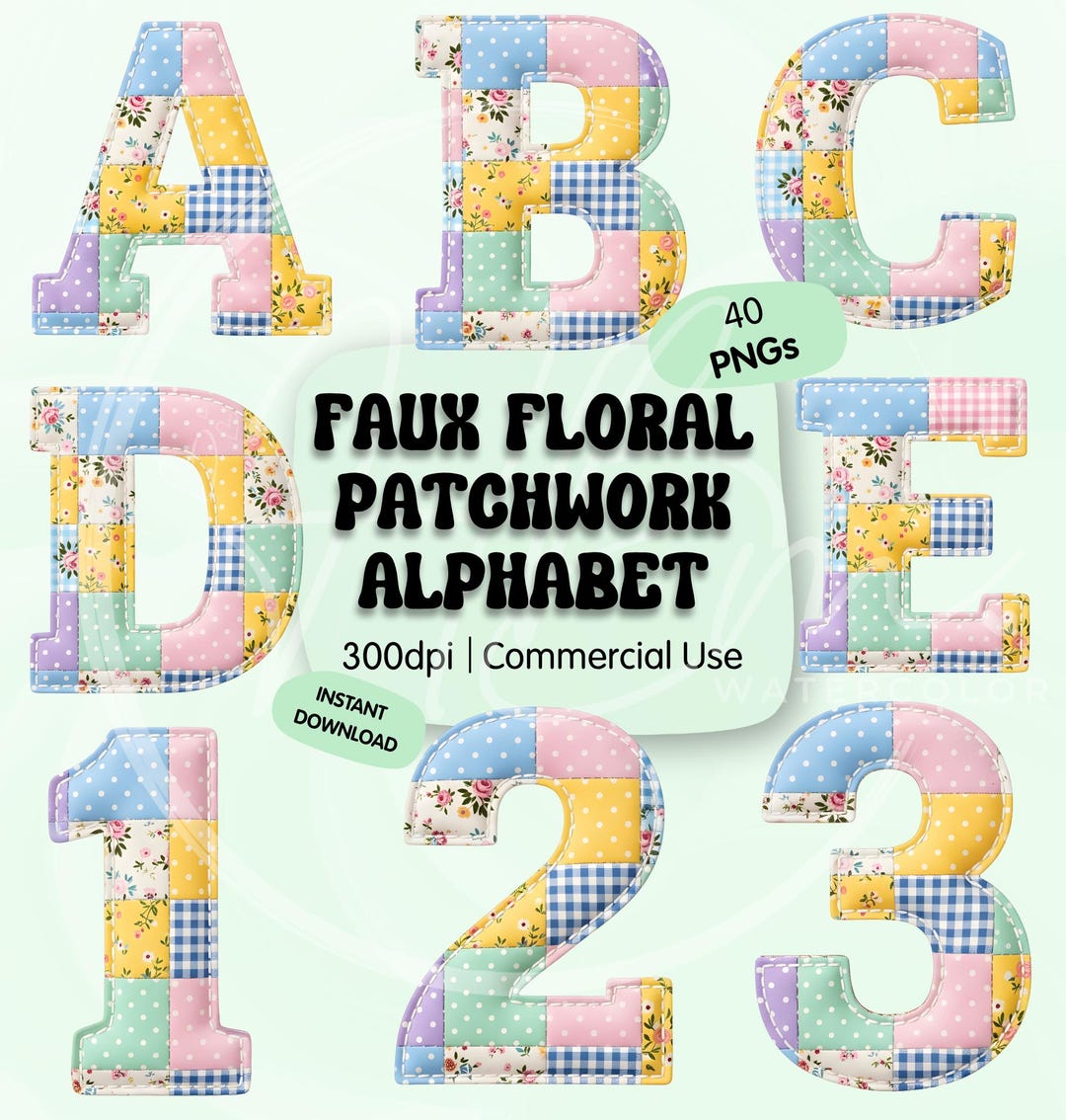 Faux Floral Patchwork Alphabet PNG Clipart Bundle, Quilted ABC Letters ...