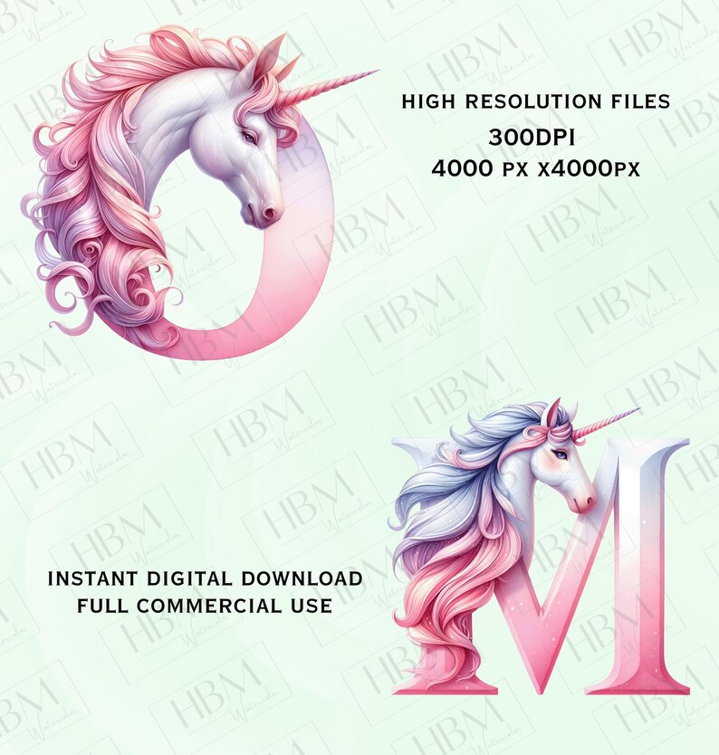Watercolor Unicorn Alphabet Clipart Bundle, Whimsical Number Graphics ...