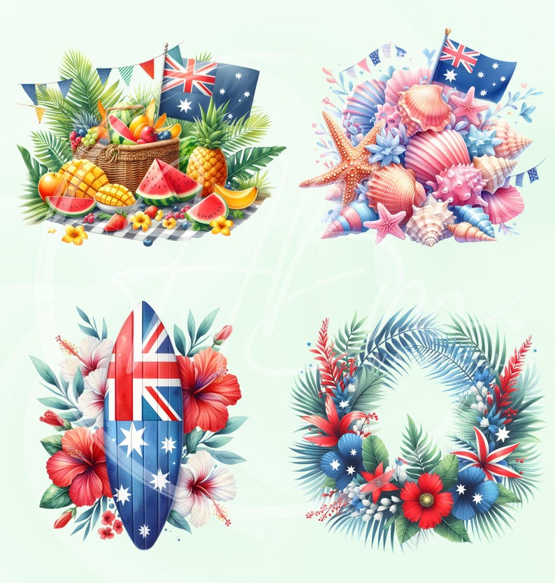 Tropical Australia Day Clipart Bundle, Watercolor Summer Party Decor ...