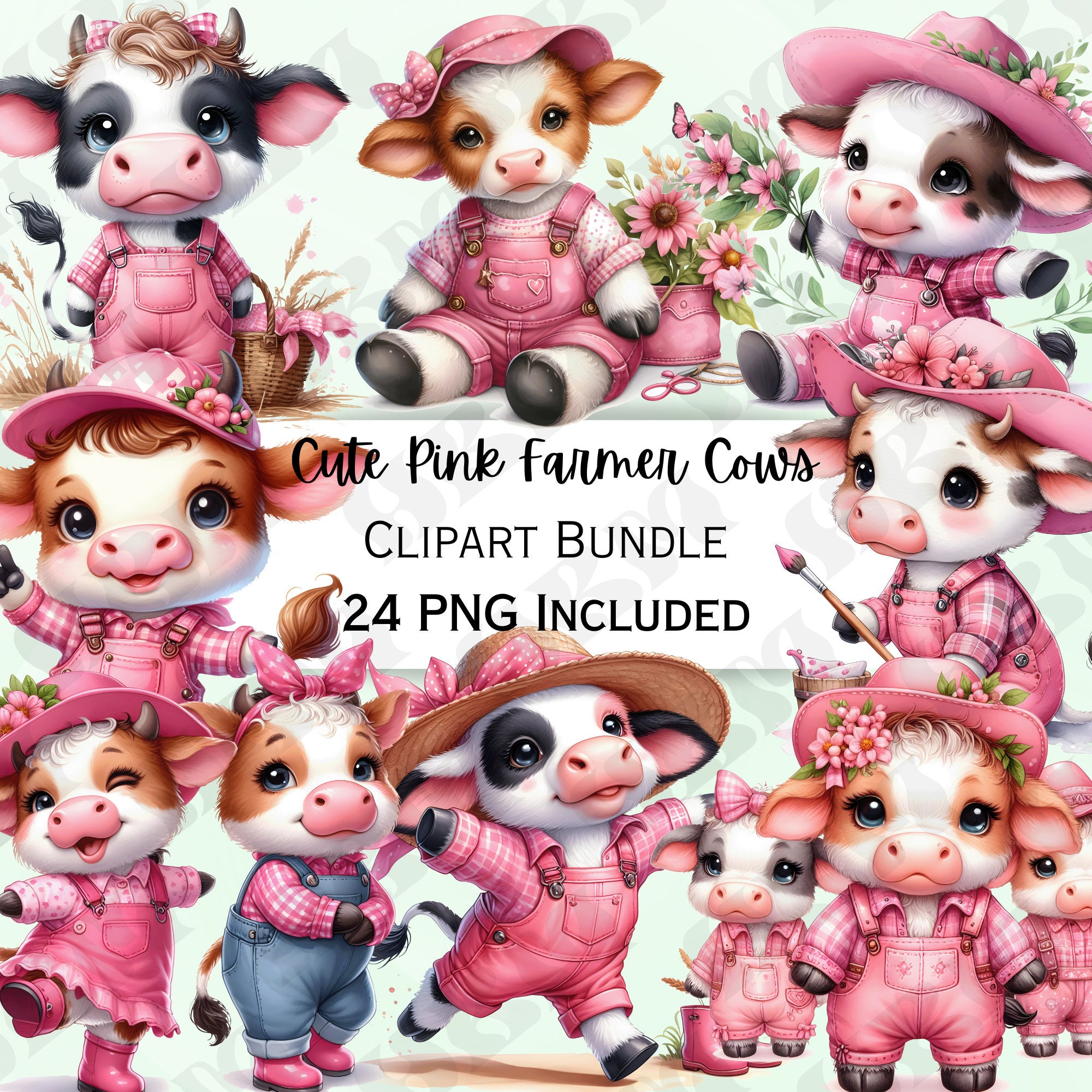 Funny Cute Watercolor Farm Cow Clipart Bundle, Whimsical Animal ...