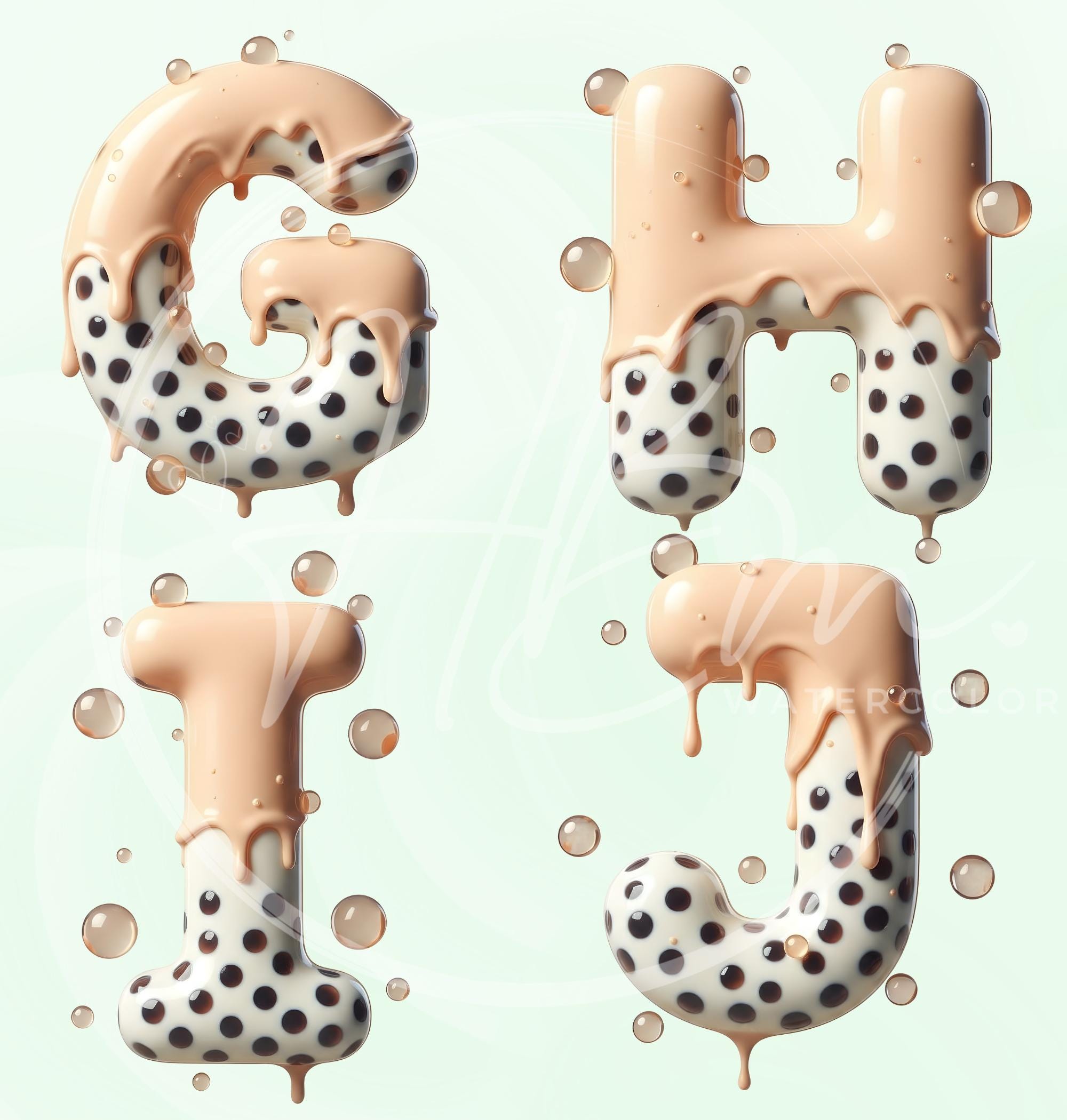 Boba Tea Alphabet Clipart Bundle, 3D Bubble Tea Letters Graphic, Milk ...