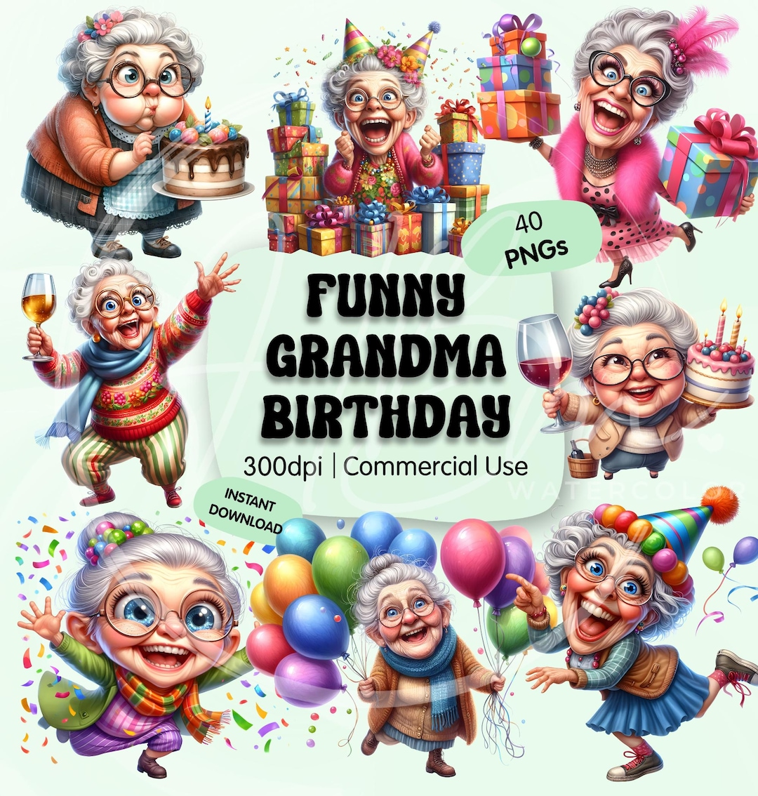 Funny Quirky Birthday Grandma PNG Sublimation Clipart Bundle, Cute ...