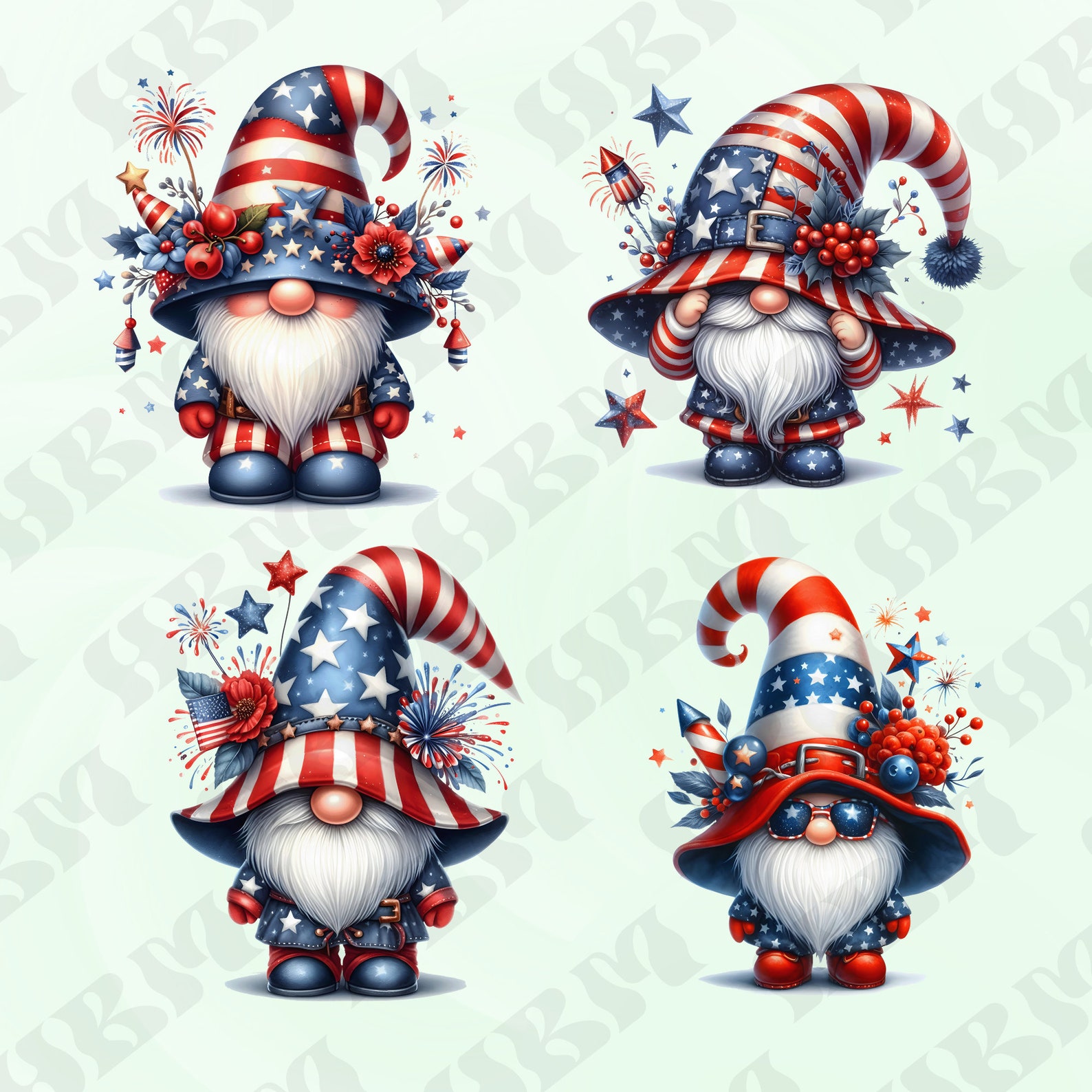 Watercolor 4th of July Gnomes Clipart Bundle, Cute Patriotic Decor ...
