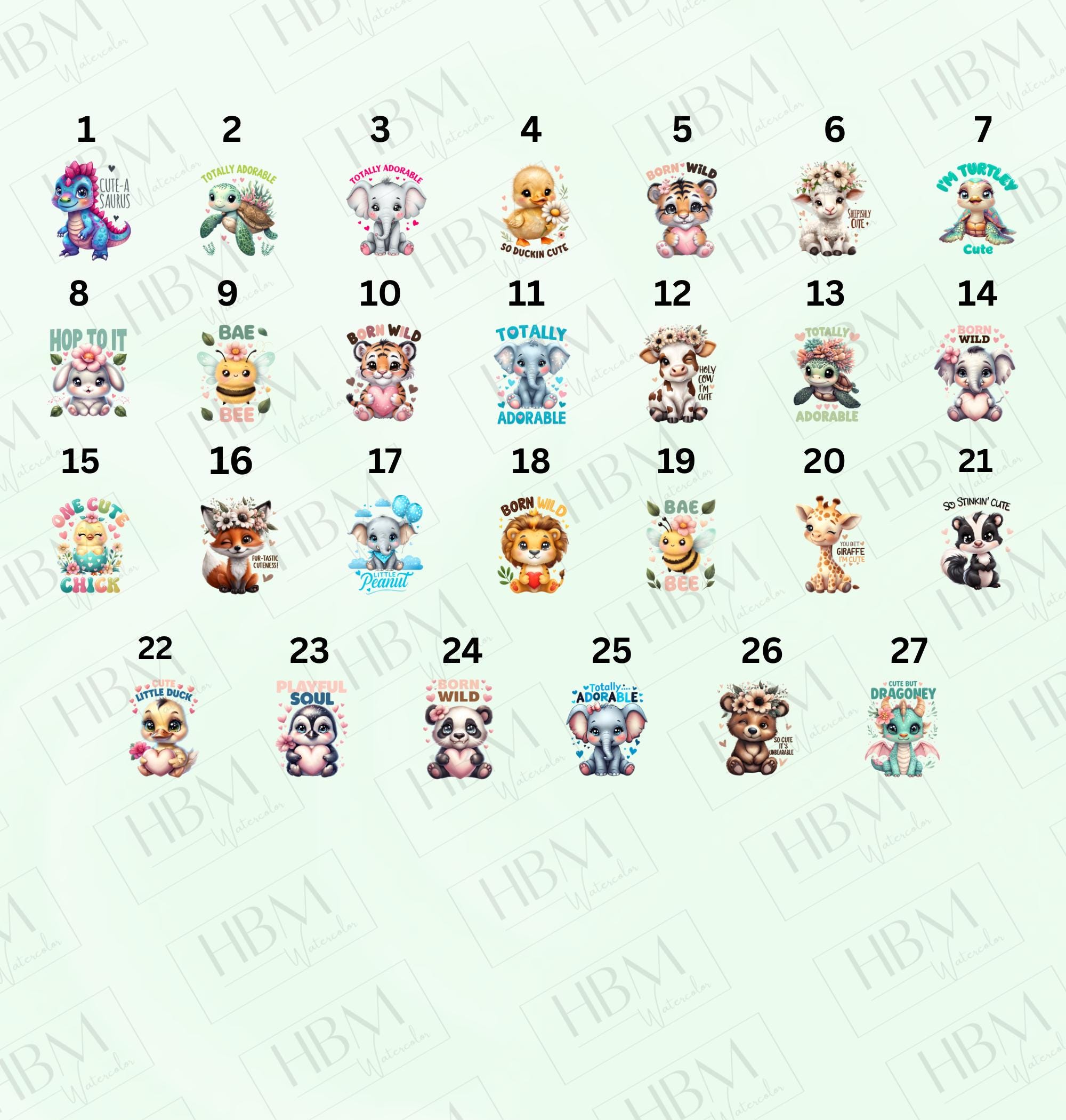 Cute Baby Animal Clipart Bundle, Funny Animal Quotes PNG, Kawaii Jungle ...