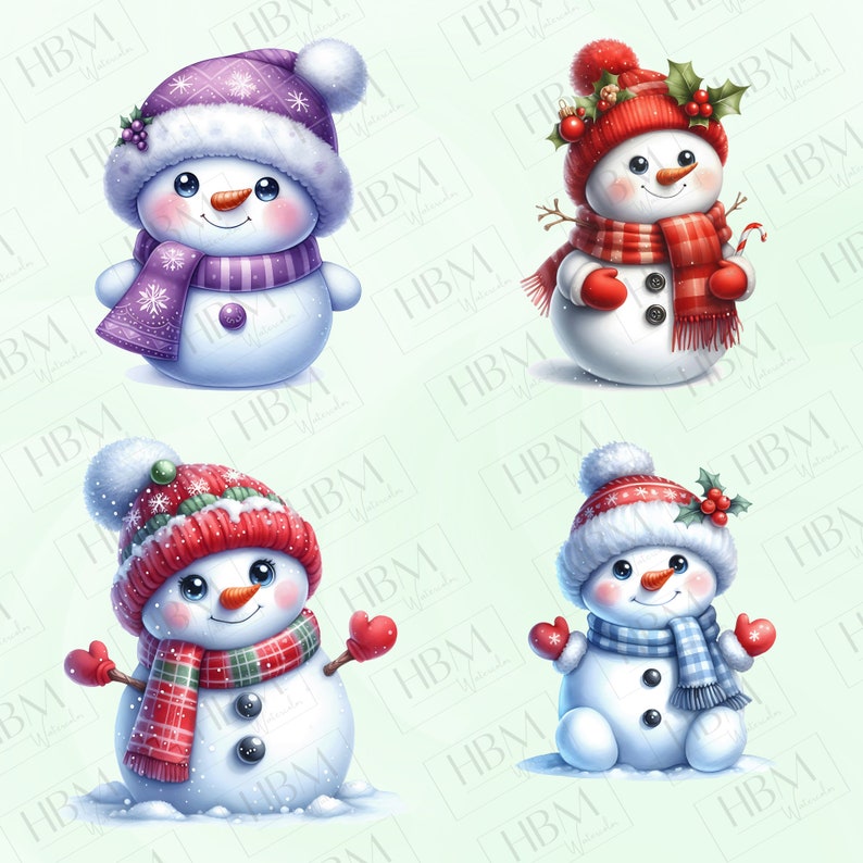 Cute Watercolor Snowman Clipart Bundle, Christmas Sticker, Adorable ...