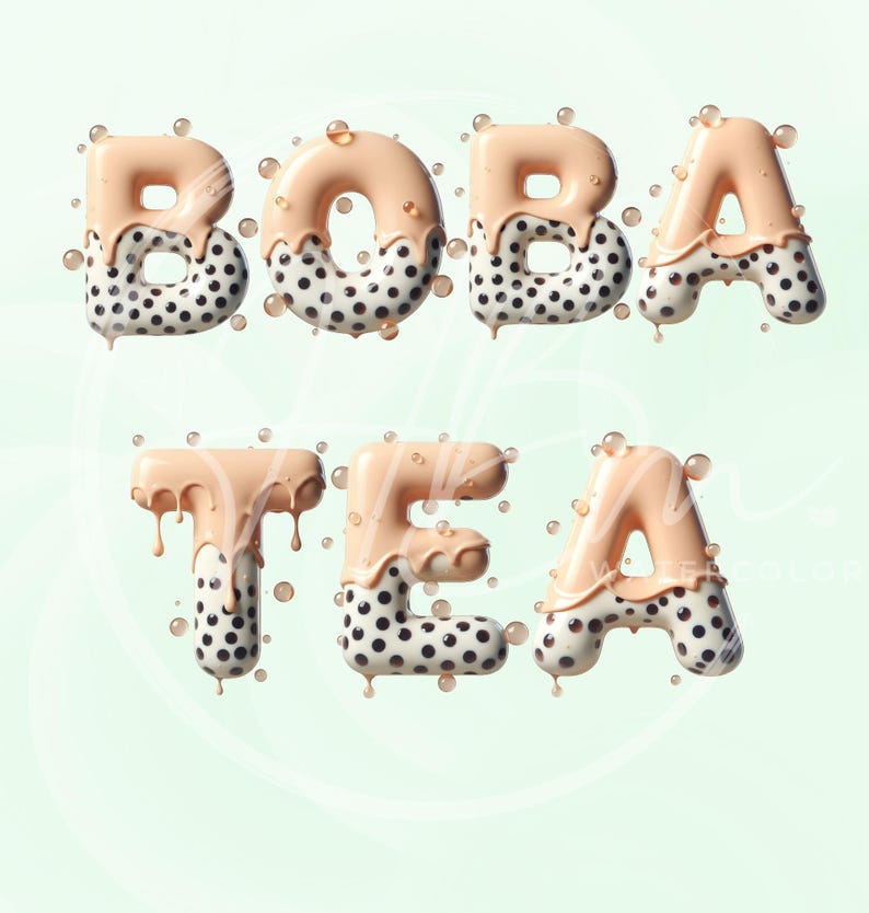 Boba Tea Alphabet Clipart Bundle, 3D Bubble Tea Letters Graphic, Milk ...