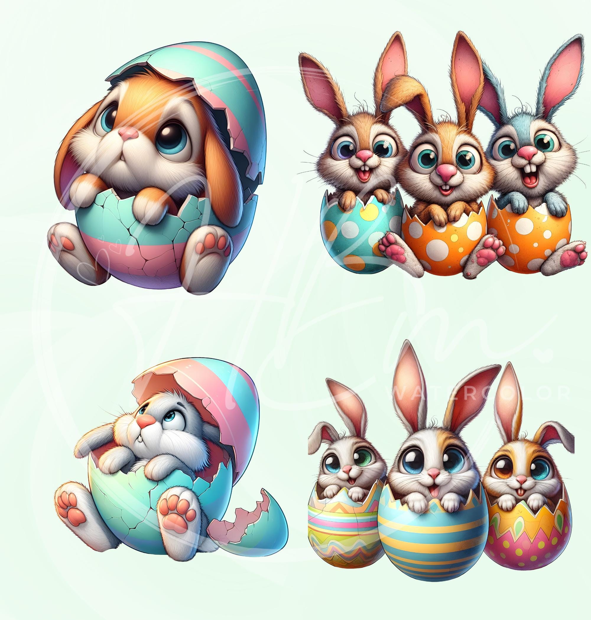 Funny Easter Bunny PNG Clipart Bundle, Cute Egg Animals Stickers, Funny ...