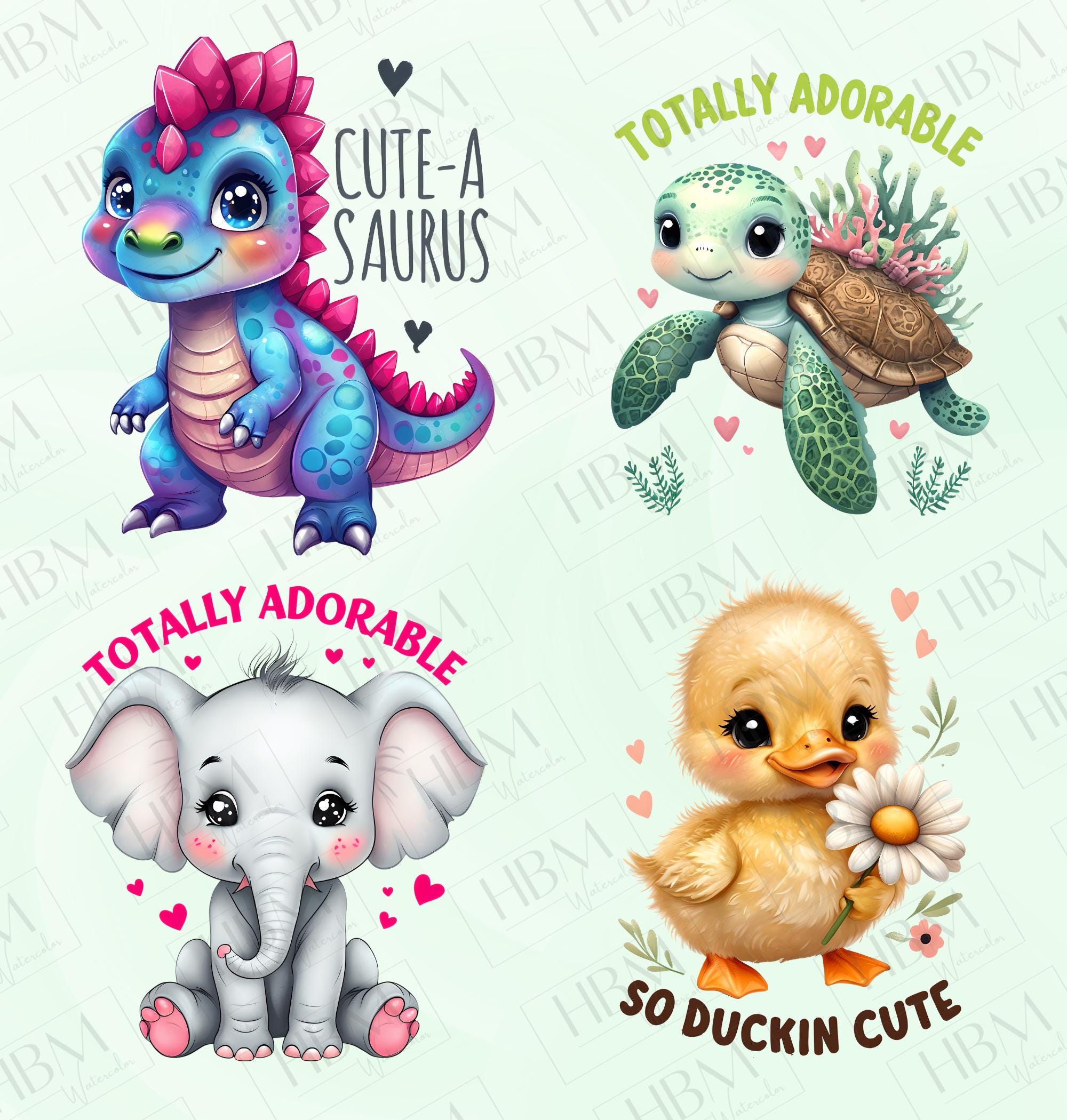 Cute Baby Animal Clipart Bundle, Funny Animal Quotes PNG, Kawaii Jungle ...