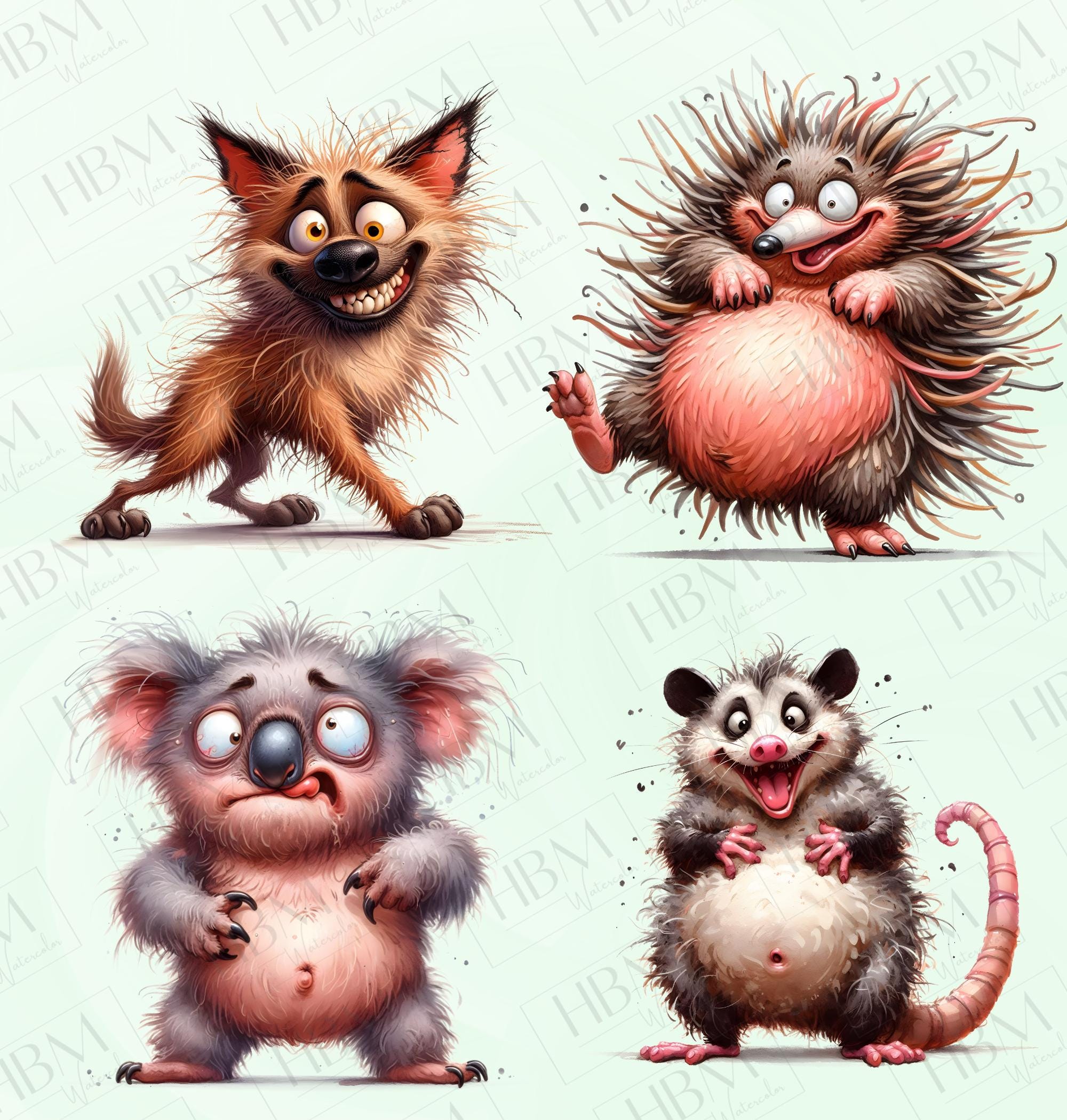 Funny Australian Animals Clipart Bundle, Watercolor Quirky Mammals PNG ...